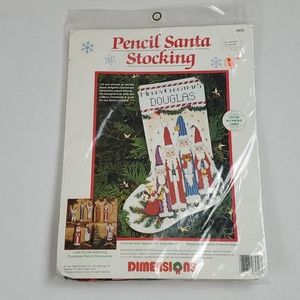Vintage 1994 Dimensions Pencil Santa Stocking Cross Stitch Kit New Sealed